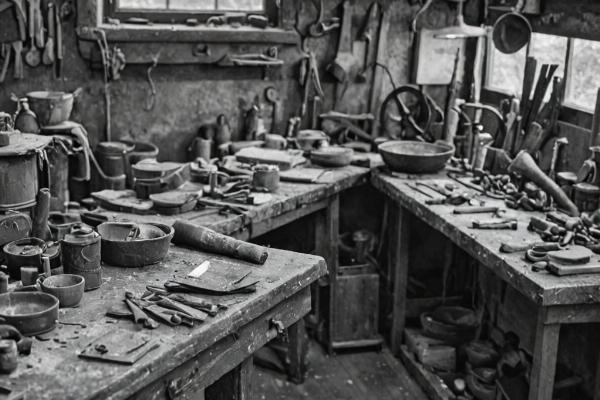 Historical cobbler workshop from 1950s